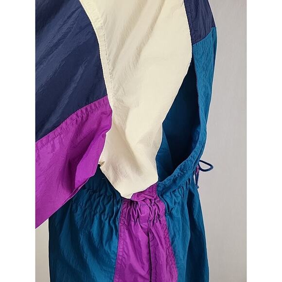 90s Nike Windbreaker Jacket M (10-12) Teal Purple Colorblock BIG Swoosh Track - Picture 10 of 15